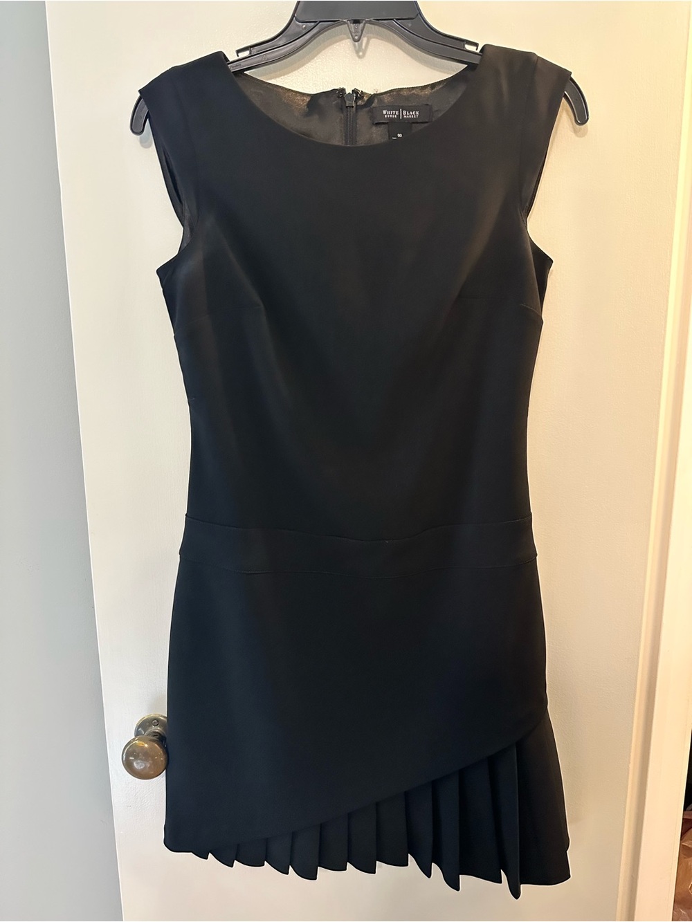 White House Black Market Black Sleeveless Asymmetrical Pleated Hem Mini Dress
